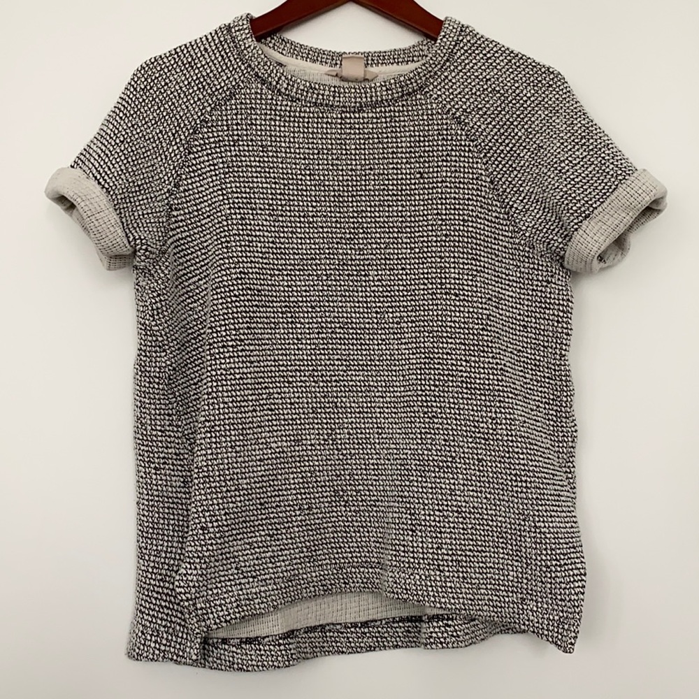 H&M Textured Weave Tweed Blouse Short Sleeve